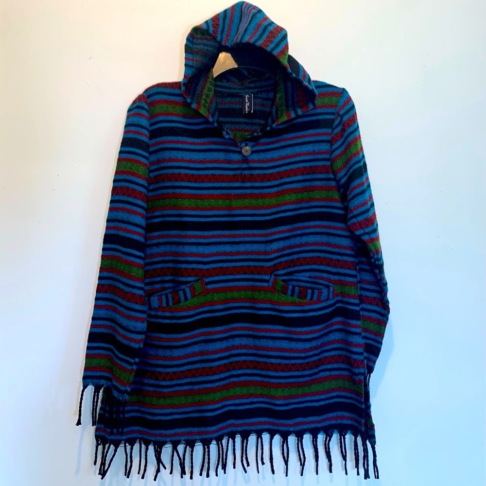 Sacred Threads Baja Hippie Fringe Hoodie Small